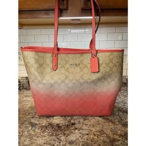 Women's Coach Pink and Tan Signature Tote Bag